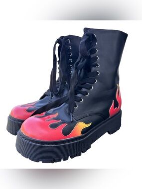 Flame Combat Boots by CURRENT MOOD